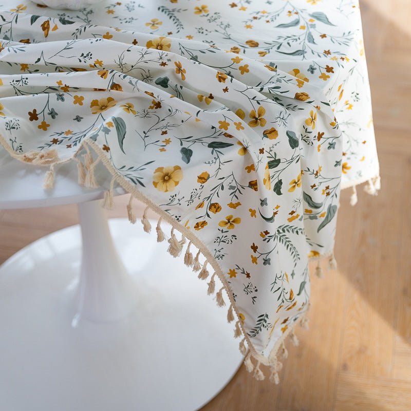 Golden Wattle Tassel Table Cloth -- Delicors