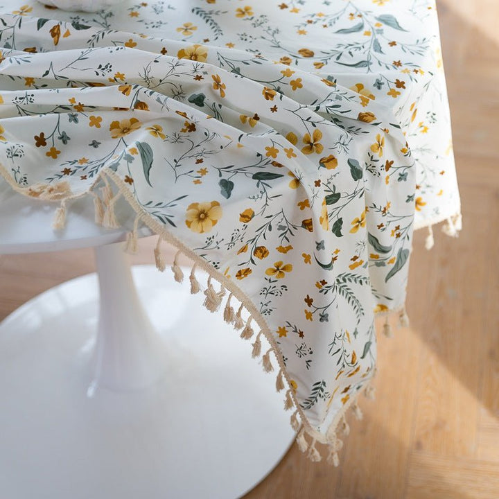 Golden Wattle Tassel Table Cloth -- Delicors