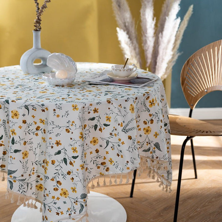 Golden Wattle Tassel Table Cloth -- Delicors