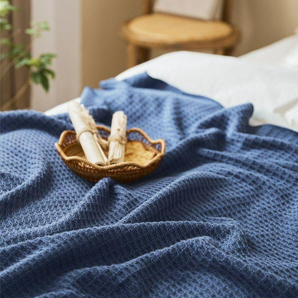 Navy Blue Waffle Throw -- Delicors