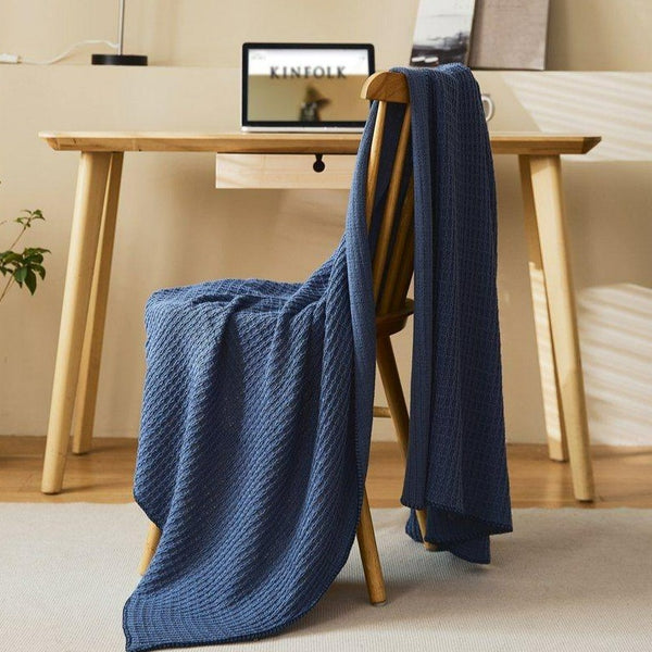 Navy Blue Waffle Throw -- Delicors