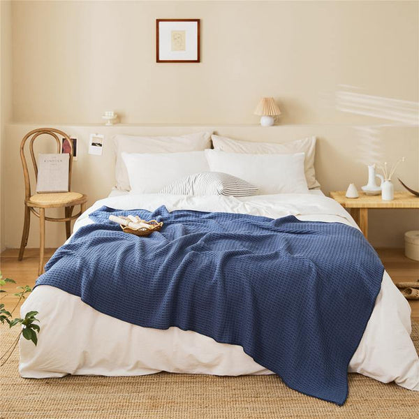 Navy Blue Waffle Throw -- Delicors