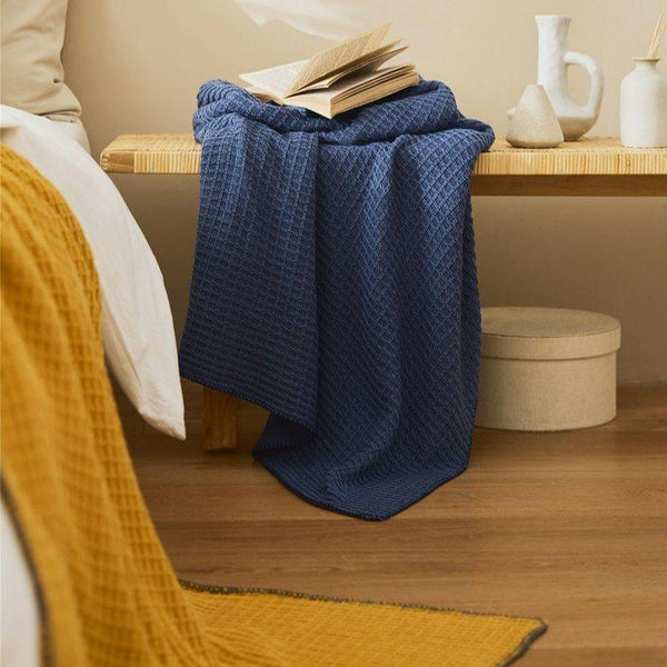 Navy Blue Waffle Throw -- Delicors