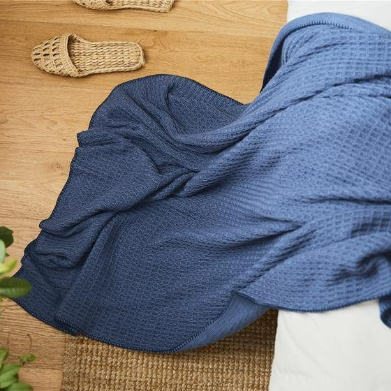 Navy Blue Waffle Throw -- Delicors