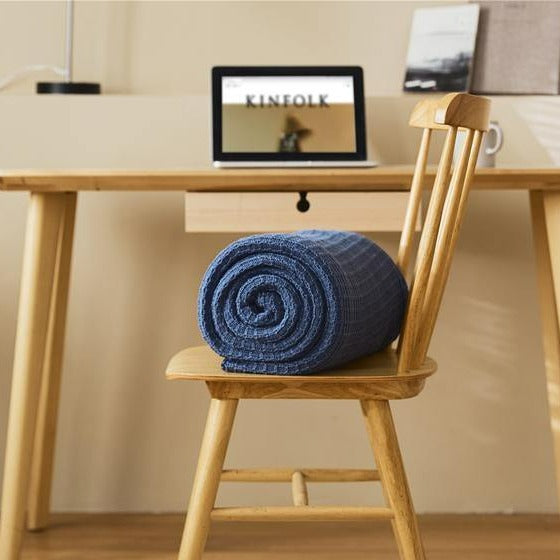 Navy Blue Waffle Throw -- Delicors
