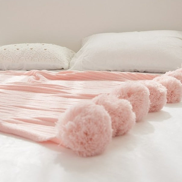 Pastel Ribbed Pom Pom Blanket -- Delicors