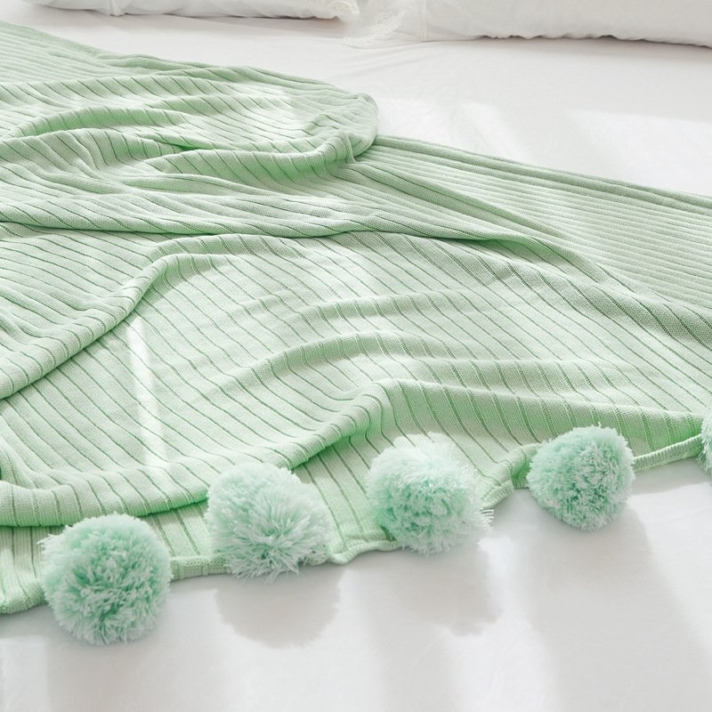 Pastel Ribbed Pom Pom Blanket -- Delicors