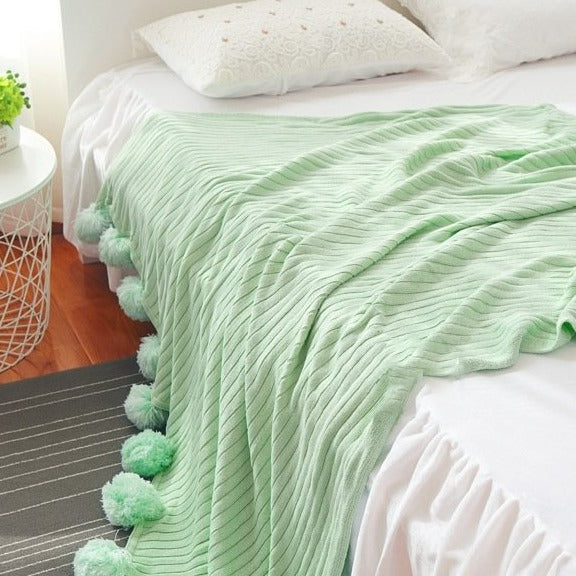 Pastel Ribbed Pom Pom Blanket -- Delicors