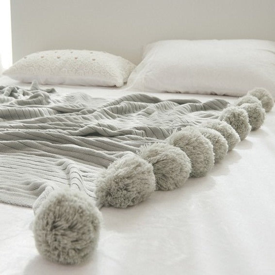 Pastel Ribbed Pom Pom Blanket -- Delicors