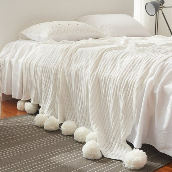Pastel Ribbed Pom Pom Blanket -- Delicors