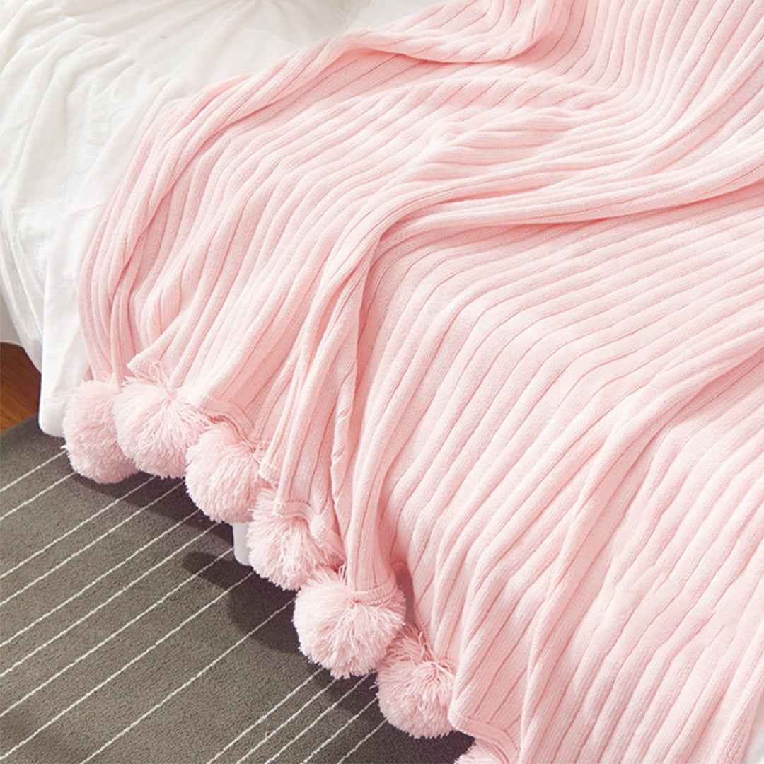Pastel Ribbed Pom Pom Blanket -- Delicors
