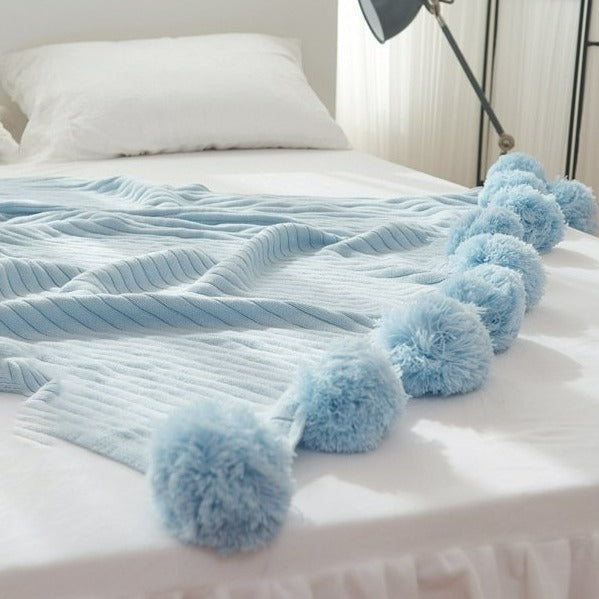 Pastel Ribbed Pom Pom Blanket -- Delicors