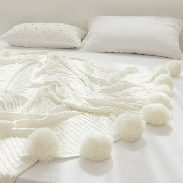 Pastel Ribbed Pom Pom Blanket -- Delicors
