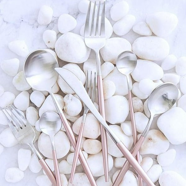 Pink Dipped Stainless Steel Cutlery Set -- Delicors