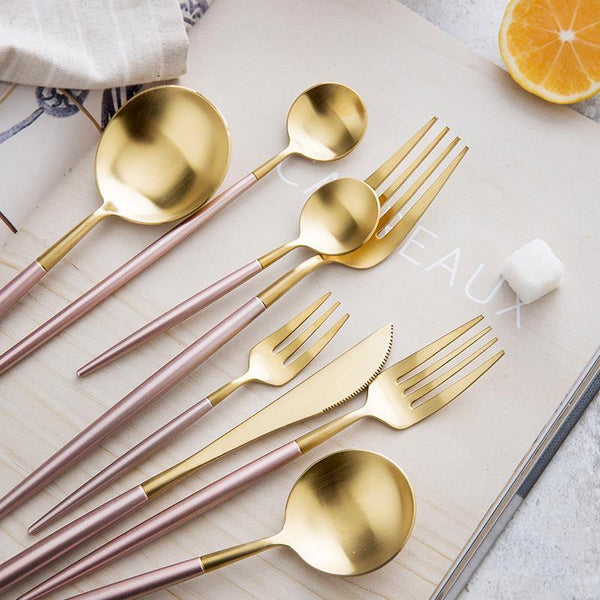 Pink Dipped Stainless Steel Cutlery Set -- Delicors