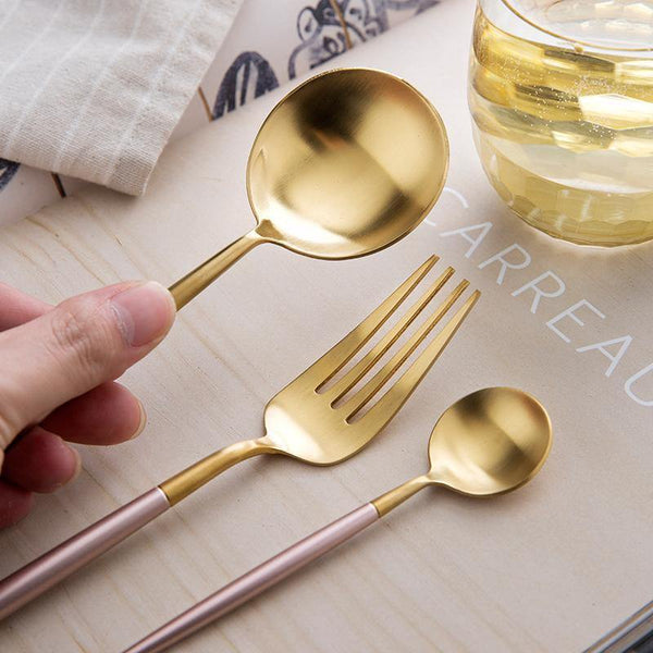 Pink Dipped Stainless Steel Cutlery Set -- Delicors