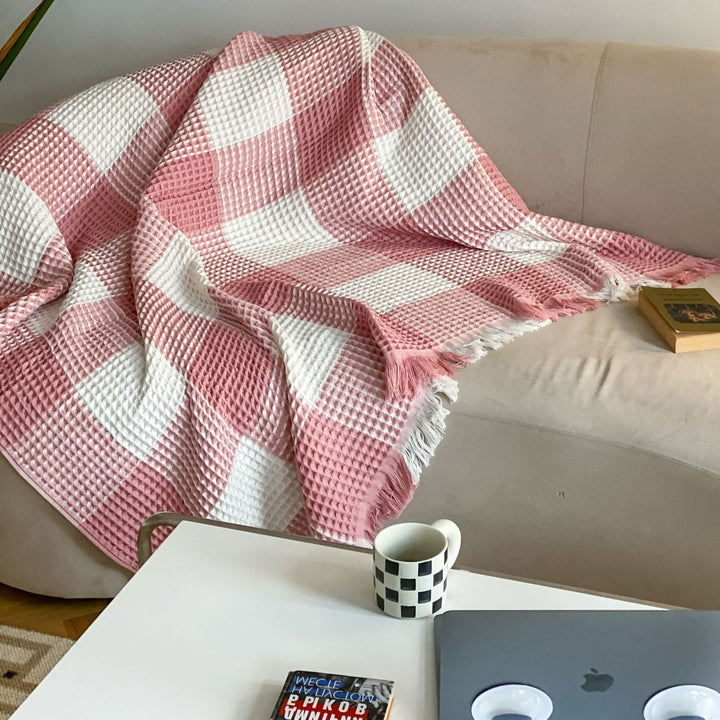 Plaid Waffle Towel Blanket -Throw- Delicors