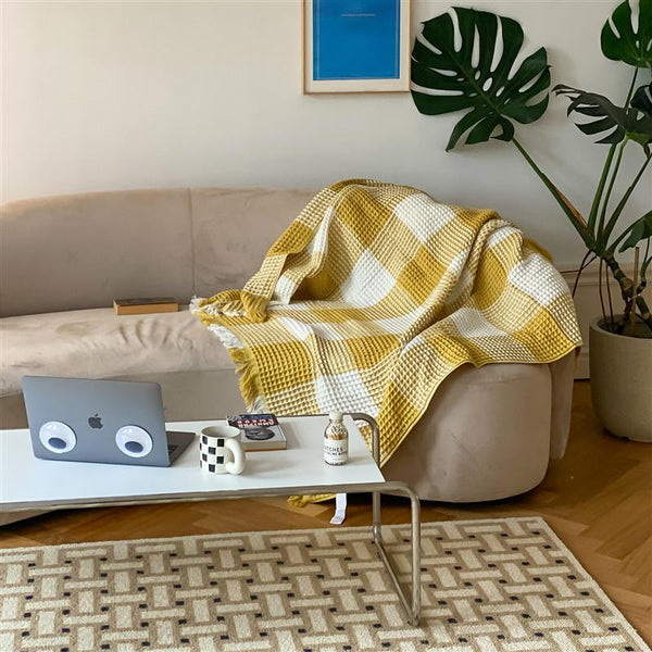 Plaid Waffle Towel Blanket -Throw- Delicors