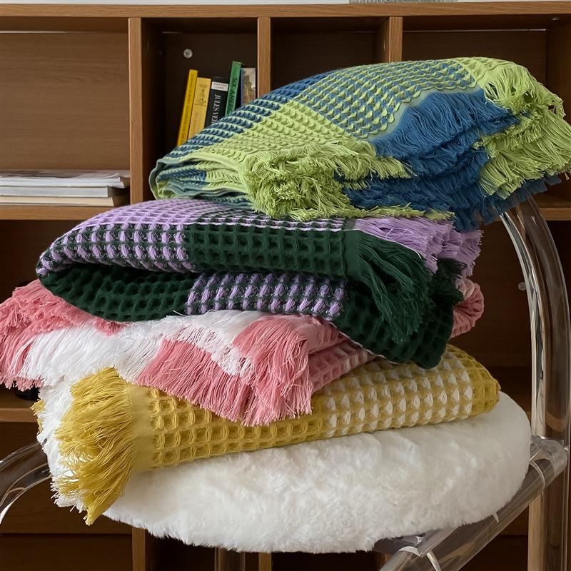 Plaid Waffle Towel Blanket -Throw- Delicors