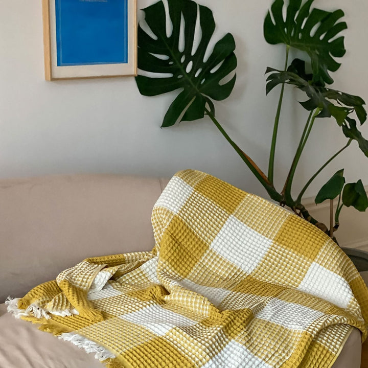 Plaid Waffle Towel Blanket -Throw- Delicors