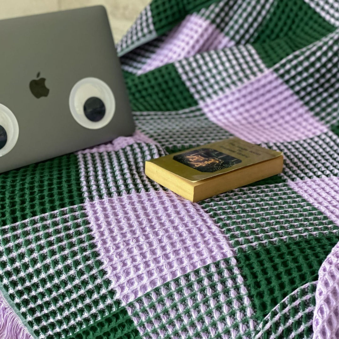 Plaid Waffle Towel Blanket -Throw- Delicors