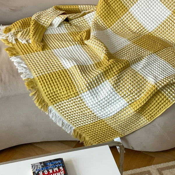 Plaid Waffle Towel Blanket -Throw- Delicors