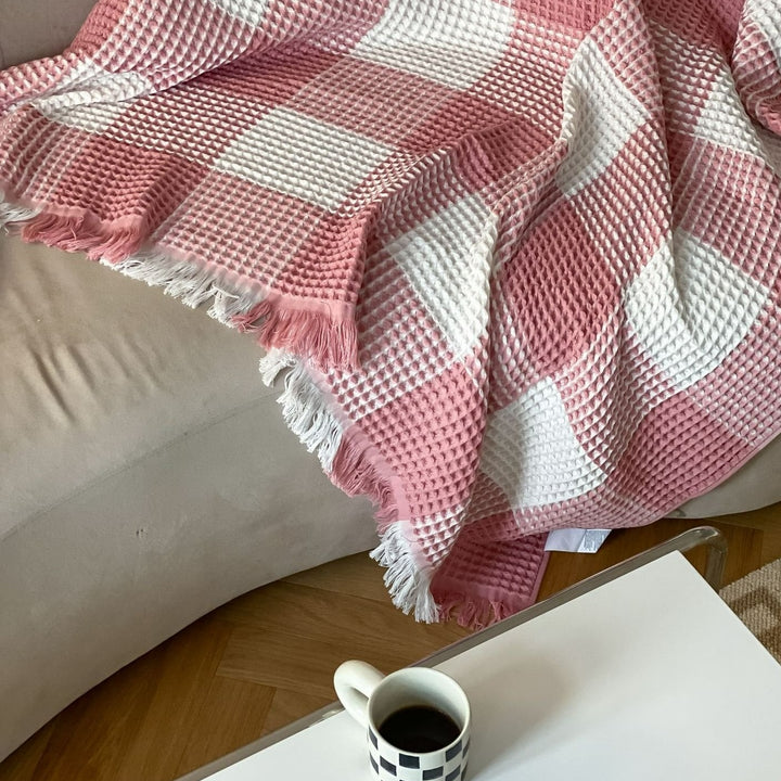 Plaid Waffle Towel Blanket -Throw- Delicors