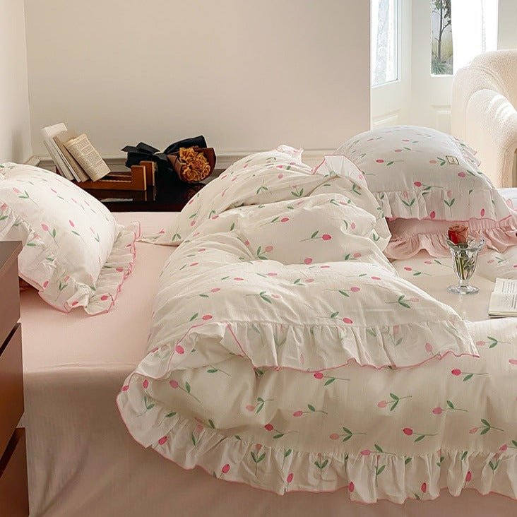 Powder Pink Tulip Bedding Set -Bedding- Delicors
