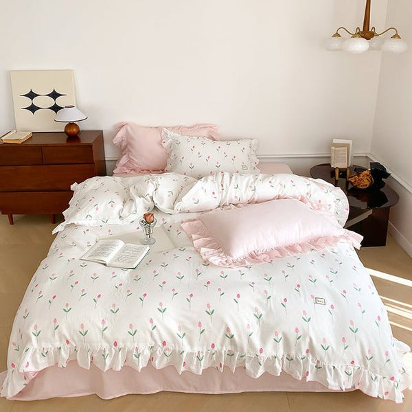 Powder Pink Tulip Bedding Set -Bedding- Delicors