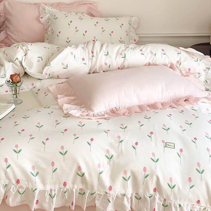 Powder Pink Tulip Bedding Set -Bedding- Delicors