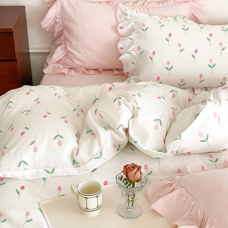 Powder Pink Tulip Bedding Set -Bedding- Delicors