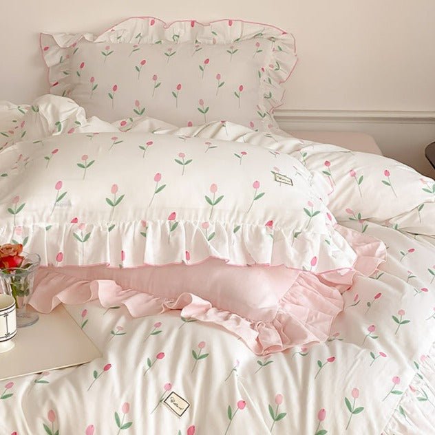 Powder Pink Tulip Bedding Set -Bedding- Delicors