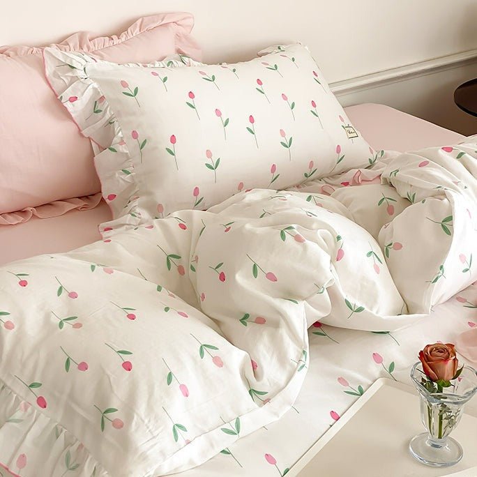 Powder Pink Tulip Bedding Set -Bedding- Delicors