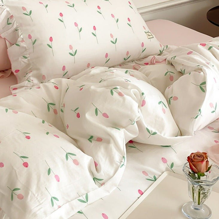 Powder Pink Tulip Bedding Set -Bedding- Delicors