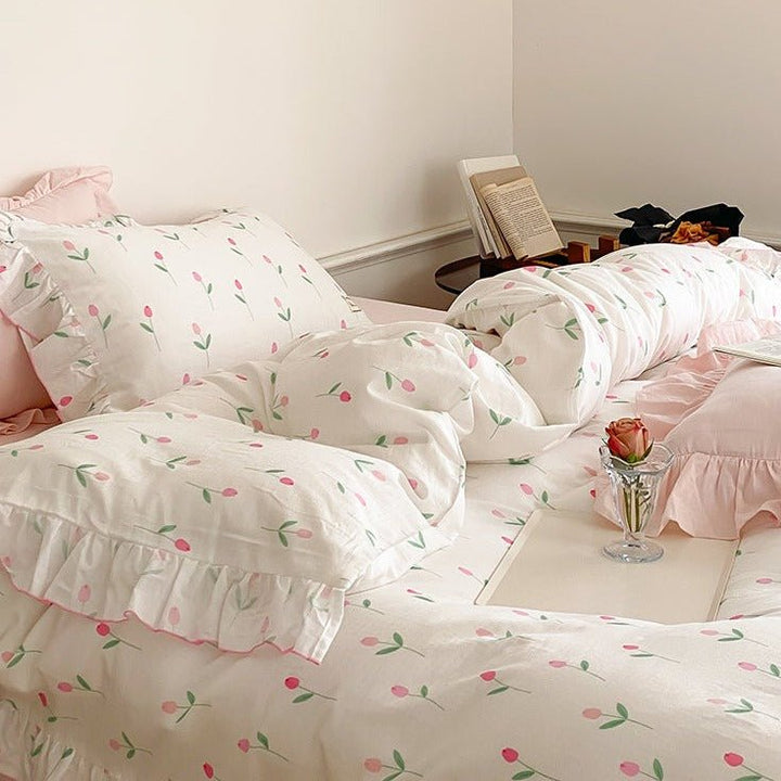 Powder Pink Tulip Bedding Set -Bedding- Delicors