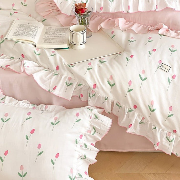 Powder Pink Tulip Bedding Set -Bedding- Delicors