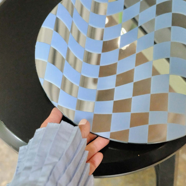 Round Wavy Checkerboard Mirror Acrylic Tray Collection -- Delicors