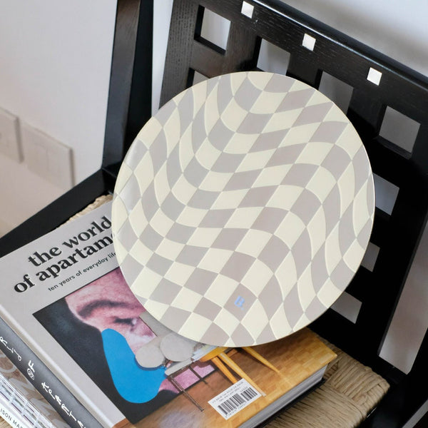 Round Wavy Checkerboard Mirror Acrylic Tray Collection -- Delicors