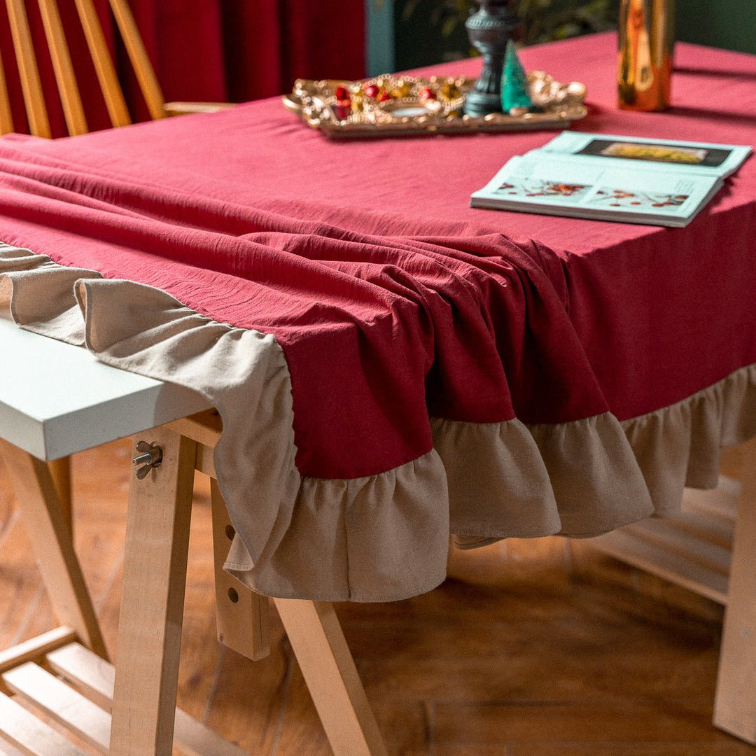 Royal Red Frill Table Cloth -- Delicors