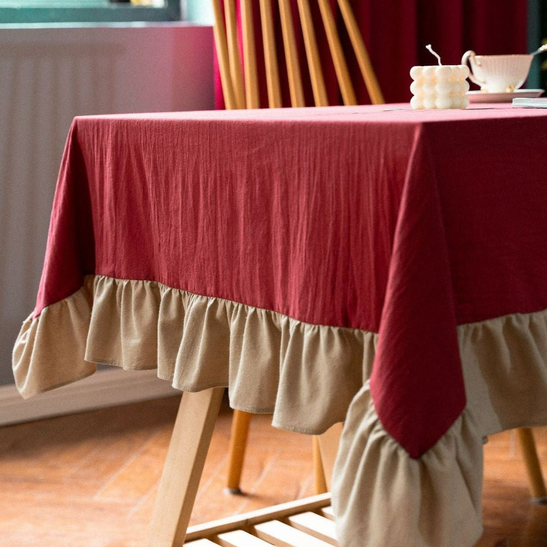 Royal Red Frill Table Cloth -- Delicors