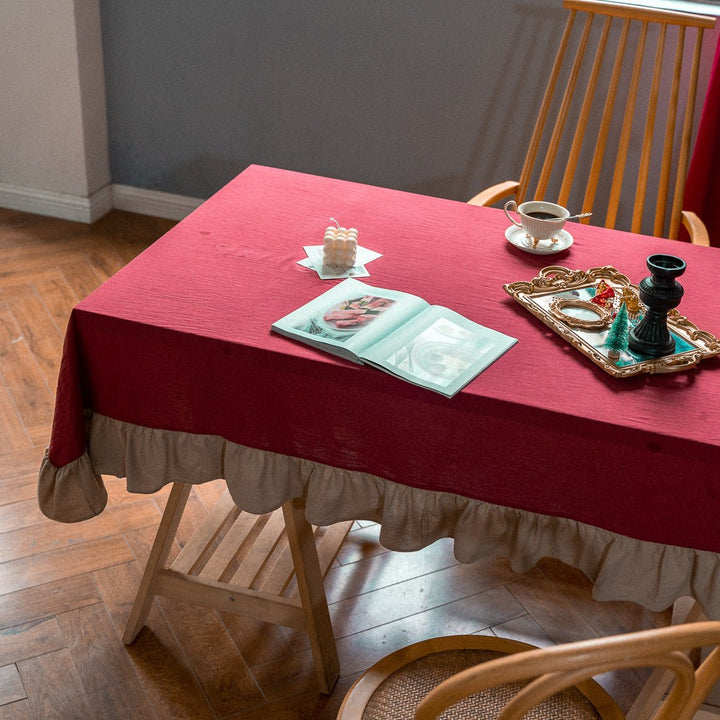 Royal Red Frill Table Cloth -- Delicors