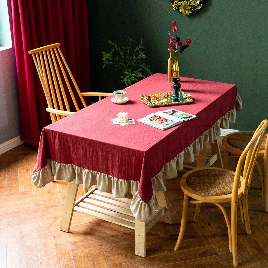 Royal Red Frill Table Cloth -- Delicors