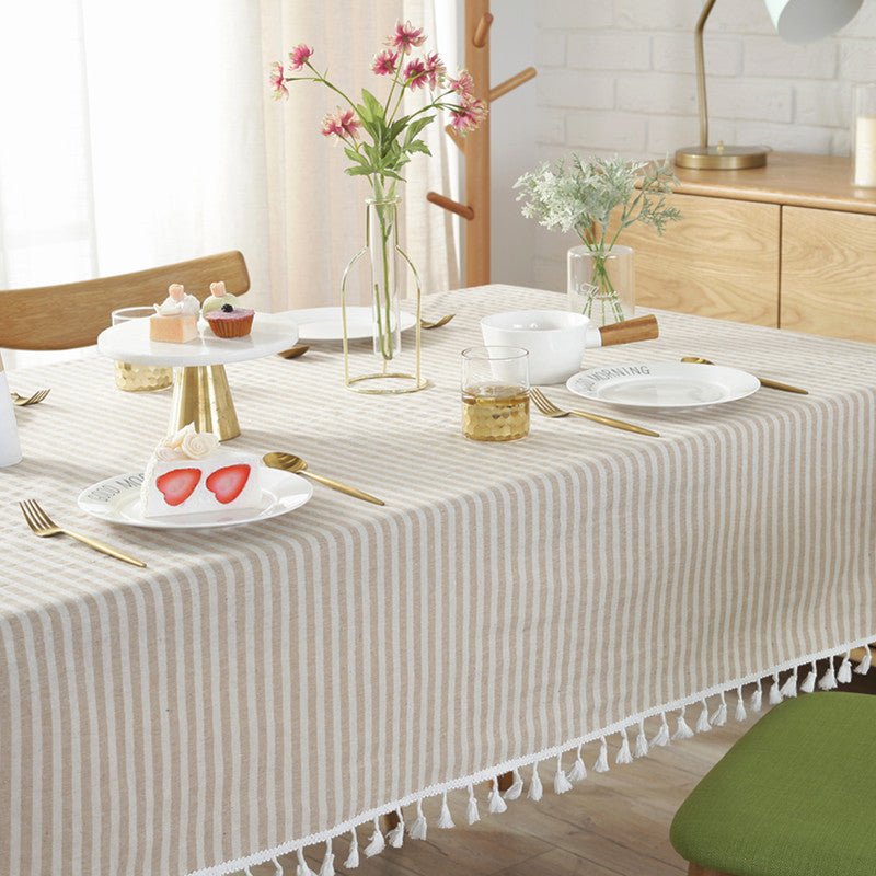 Striped Tassel Table Cloth Collection -Table Cloth- Delicors