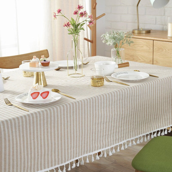 Striped Tassel Table Cloth Collection -Table Cloth- Delicors