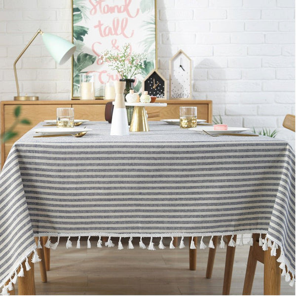 Striped Tassel Table Cloth Collection -Table Cloth- Delicors