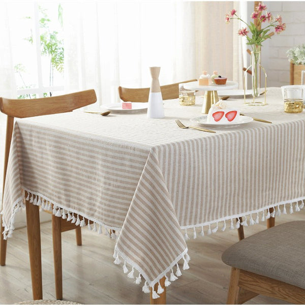 Striped Tassel Table Cloth Collection -Table Cloth- Delicors
