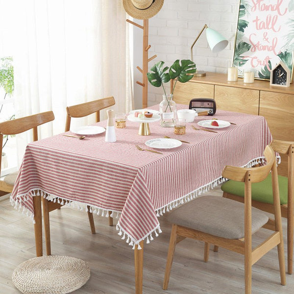 Striped Tassel Table Cloth Collection -Table Cloth- Delicors