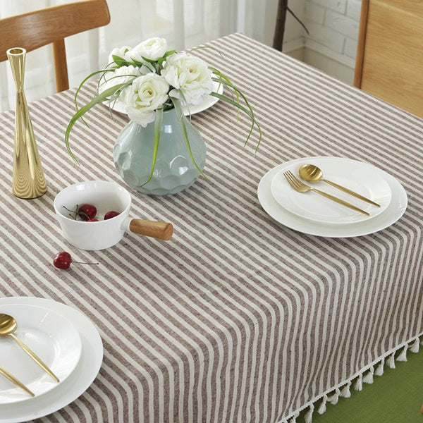 Striped Tassel Table Cloth Collection -Table Cloth- Delicors