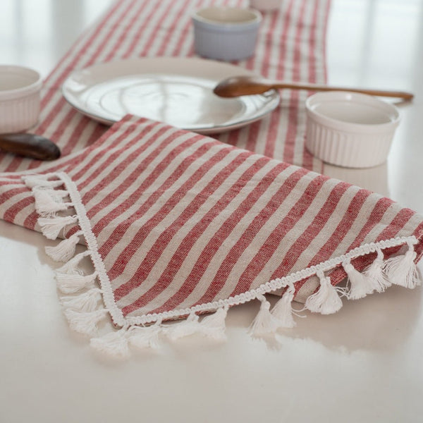 Striped Tassel Table Runner -Table Runner- Delicors