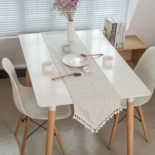 Striped Tassel Table Runner -Table Runner- Delicors